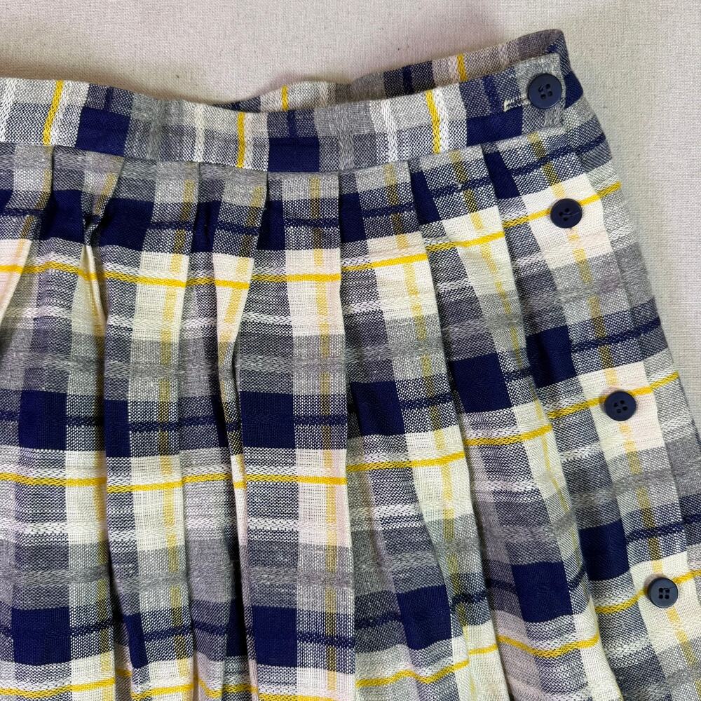 Vintage Pleated Plaid A-Line Midi Skirt Women's 10 Side Button Preppy Academia